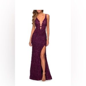 Sparkle Lace Plunge Neck Gown